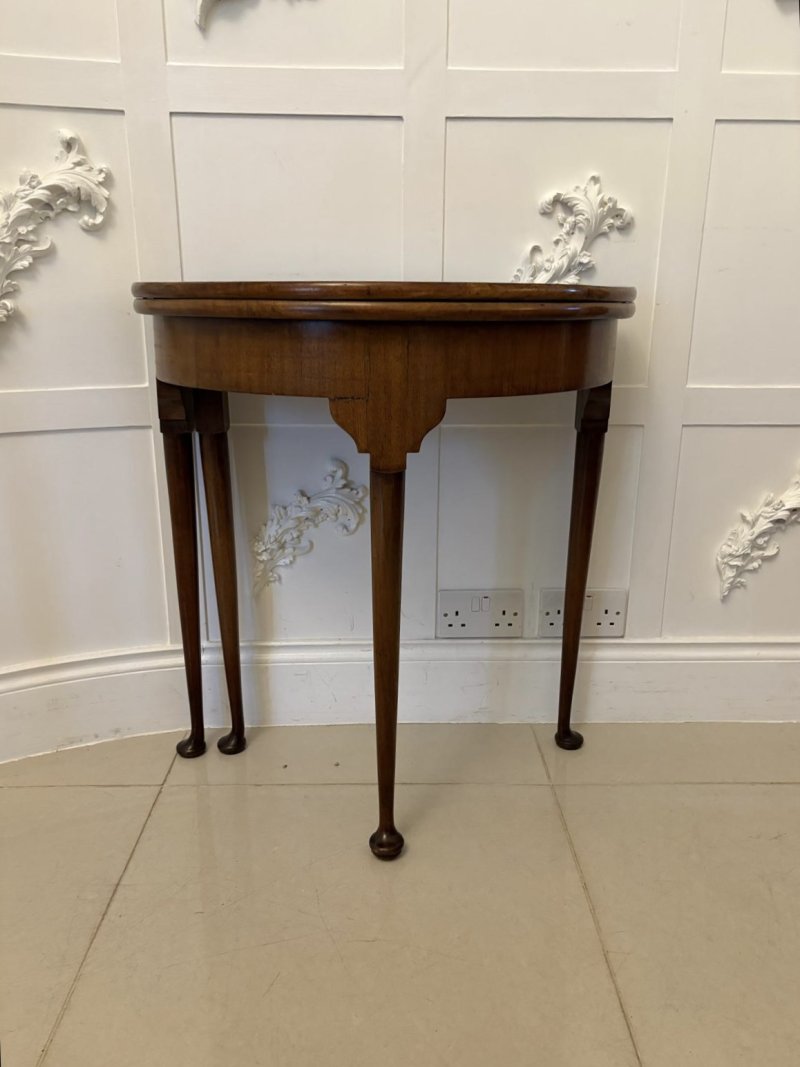 Antique Victorian Quality Mahogany Demi Lune Shaped Card Table - Image 11